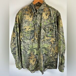 VTG No Trace Dan River Shirt Mens Large L Green Brown Mossy Oak Obsession Camo